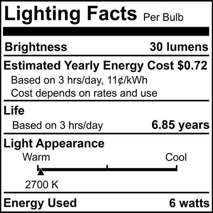 BULBRITE INCANDESCENT S6 CANDELABRA SCREW (E12) 6W DIMMABLE LIGHT BULB 2700K/WARM WHITE 25PK (703006)