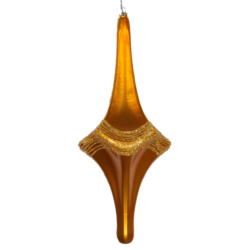 Vickerman 12" Antique Gold Candy Glitter Drop Ornament. This ornament is the perfect addition to any holiday decorating project. Each ornament features a drilled cap with threaded wire for easy decorating.