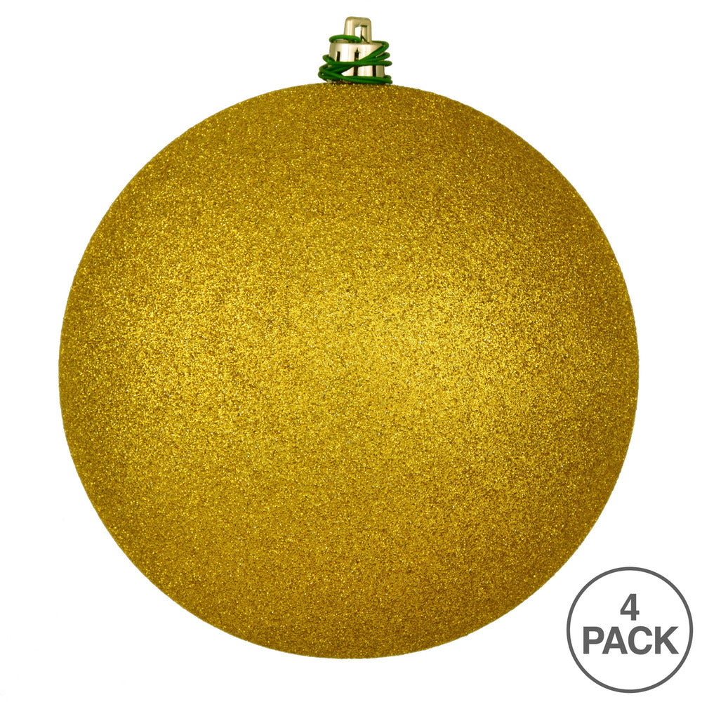 Vickerman 6" Medallion Gold Glitter Ball Ornament 4 per Bag