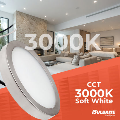 Bulbrite 773602 5 in. Round 10.3-Watt 3000K LED Flush Mount Light, 850 Lumens, Nickel
