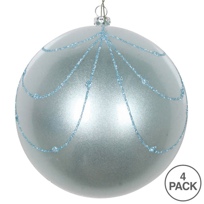 Vickerman 4.75" Baby Blue Candy Finish Curtain Ornament with Glitter Accents 4 per Bag