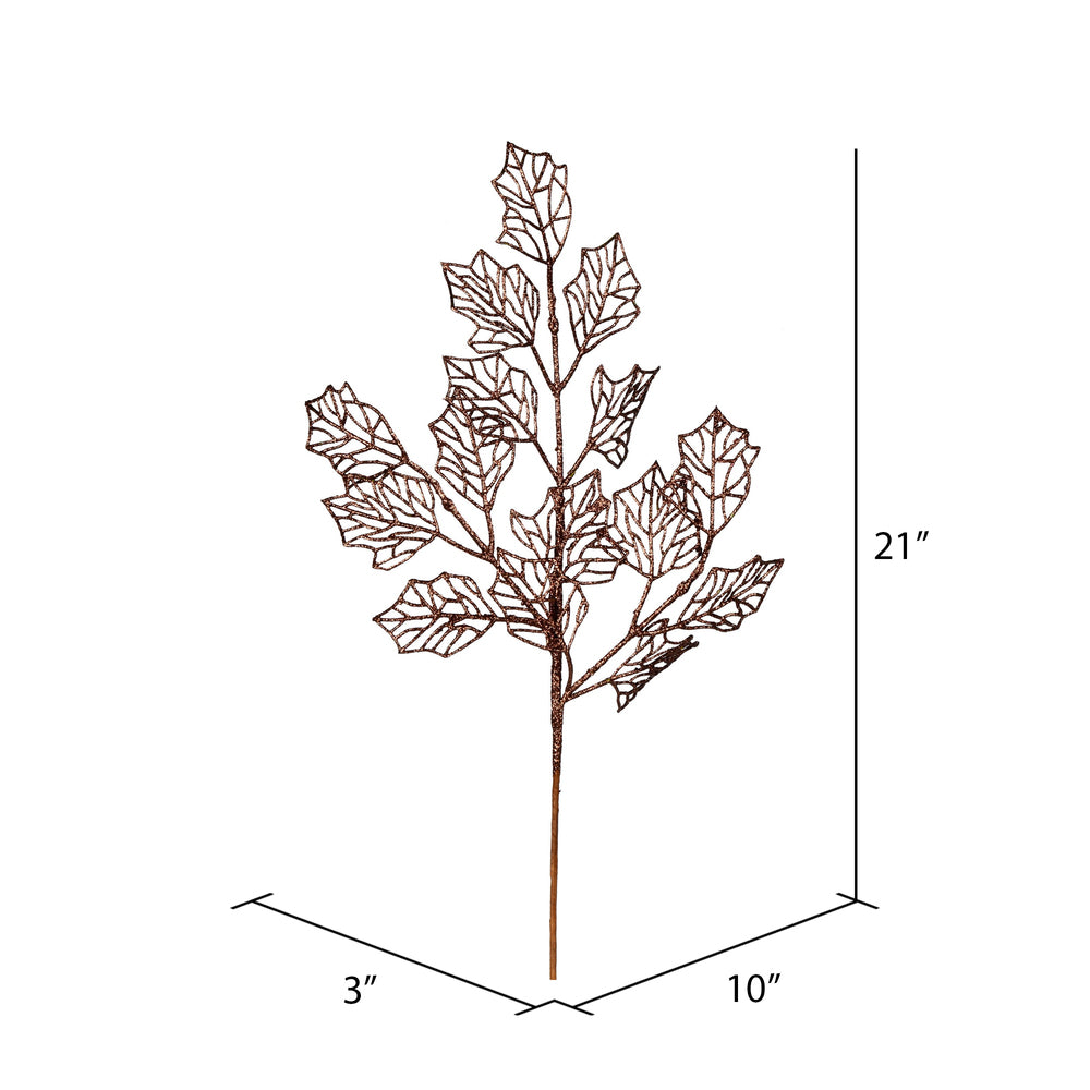 Vickerman 21" Chocolate Glitter Holly Leaf Lace Artificial Christmas Spray. Includes 12 sprays per pack.