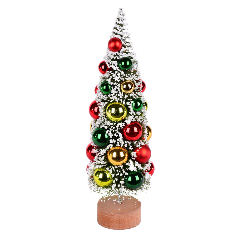 Vickerman 12" Vintage Tabletop Frosted Green Artificial Christmas Tree Red Frosted Green Gold Ornament.