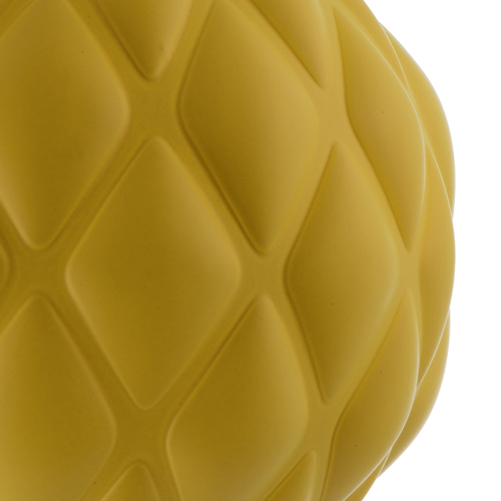 Vickerman 6" Yellow Matte Round Pine Cone Ornament with drilled and wired caps. Comes 4/bag.