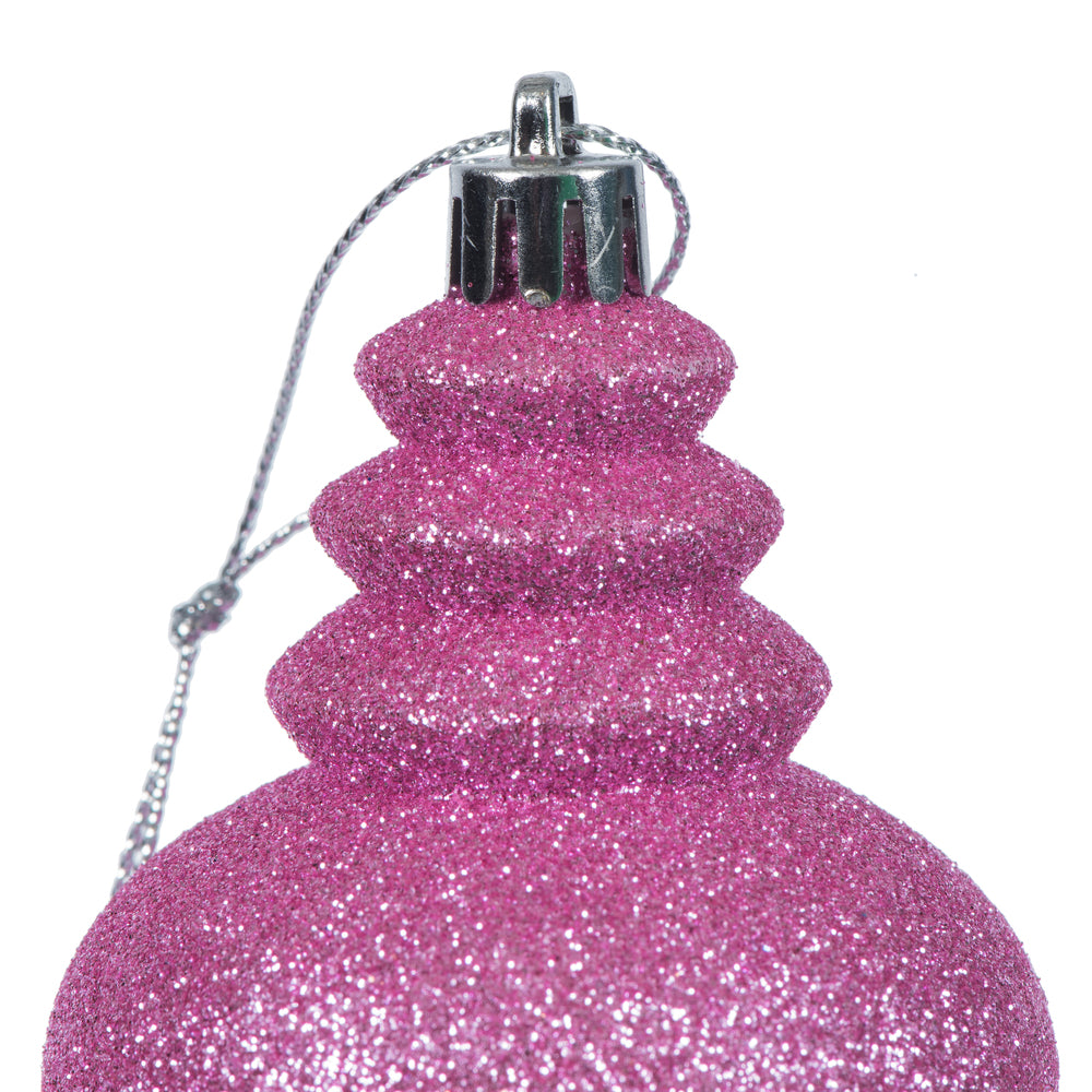 Vickerman 7" Pink 4-Finish Finial Ornament 8 per Box