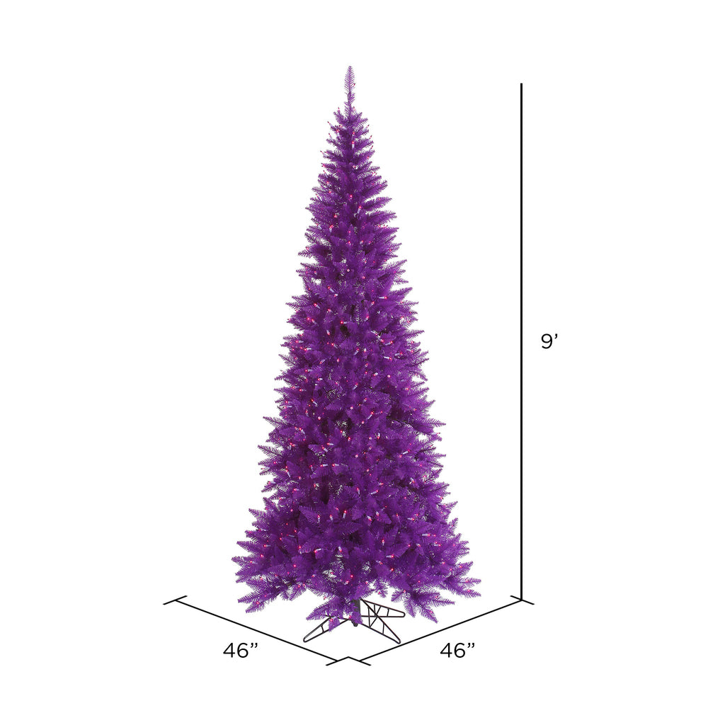 Vickerman 9' Purple Fir Slim Artificial Christmas Tree Purple  Dura-lit LED Lights