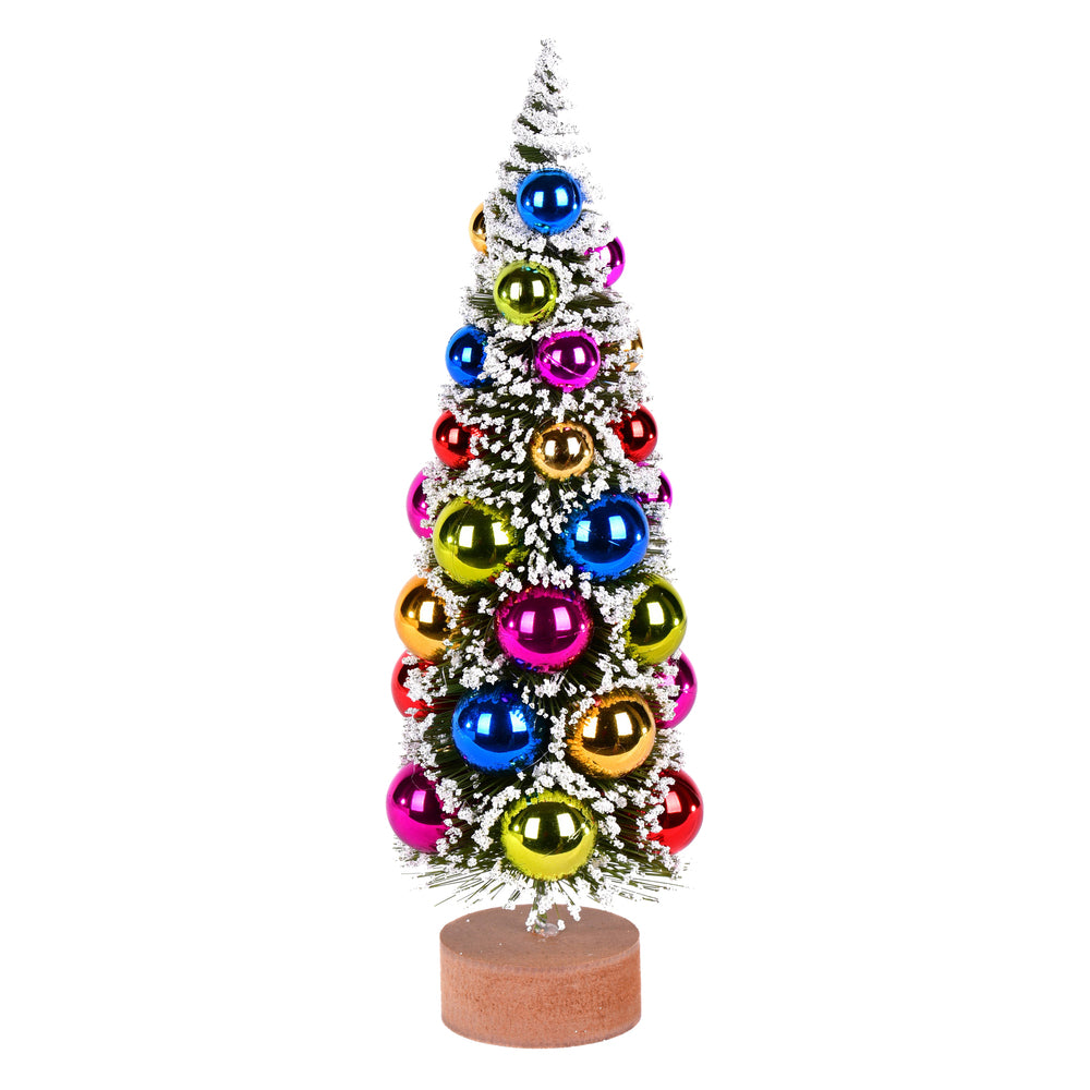 Vickerman 12" Vintage Tabletop Frosted Green Artificial Christmas Tree Multi-colored Ornament.