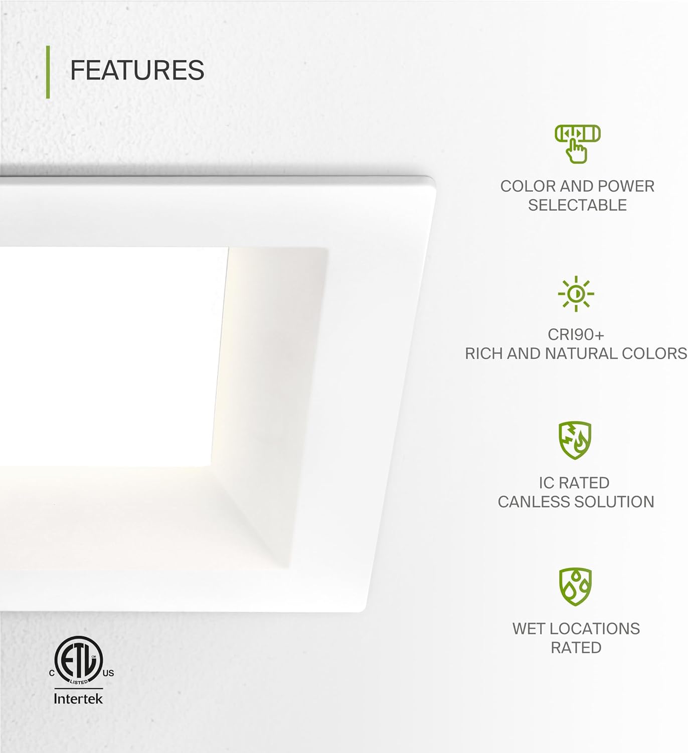 ASD Lighting LED Commercial Downlight Square 6inch 12/16/22/26/30W 120-277V 0-10V Dimmable 100Lm/W 2700/3000/3500/4000/5000K White ETL ES