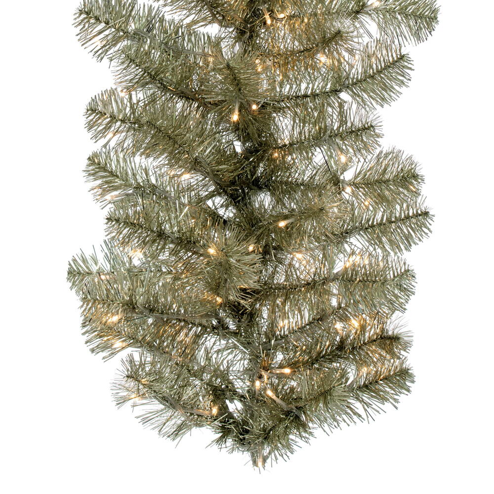 Vickerman 9' x 18" Champagne Artificial Christmas Garland Warm White LED 3MM 8 Function Lights.
