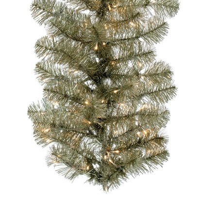 Vickerman 9' x 18" Champagne Artificial Christmas Garland Warm White LED 3MM 8 Function Lights.