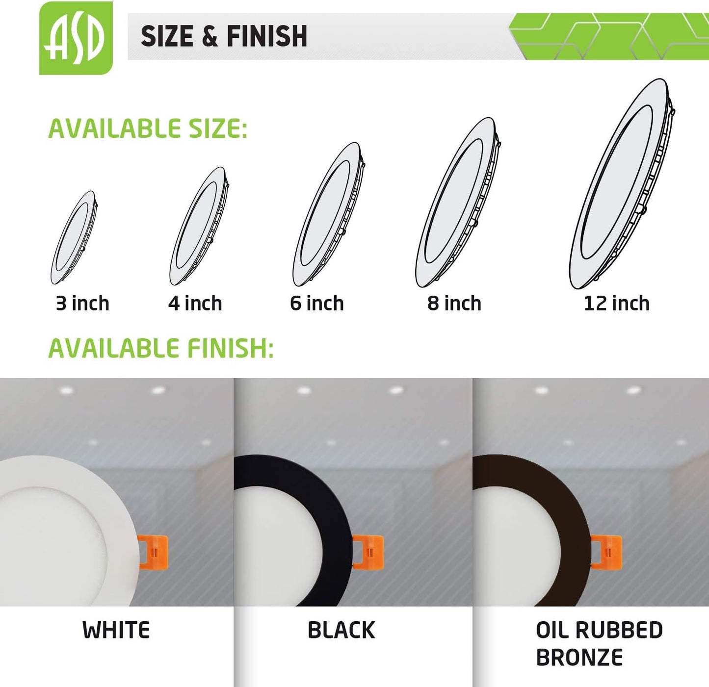 ASD Lighting LED Round Recessed Mini Panel 12" 24W Dimmable CCT Selectable 3000/4000/5000K Oil Rubbed Bronze cETLus