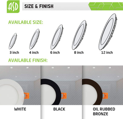 ASD Lighting LED Round Recessed Mini Panel 12" 24W Dimmable CCT Selectable 3000/4000/5000K Oil Rubbed Bronze cETLus