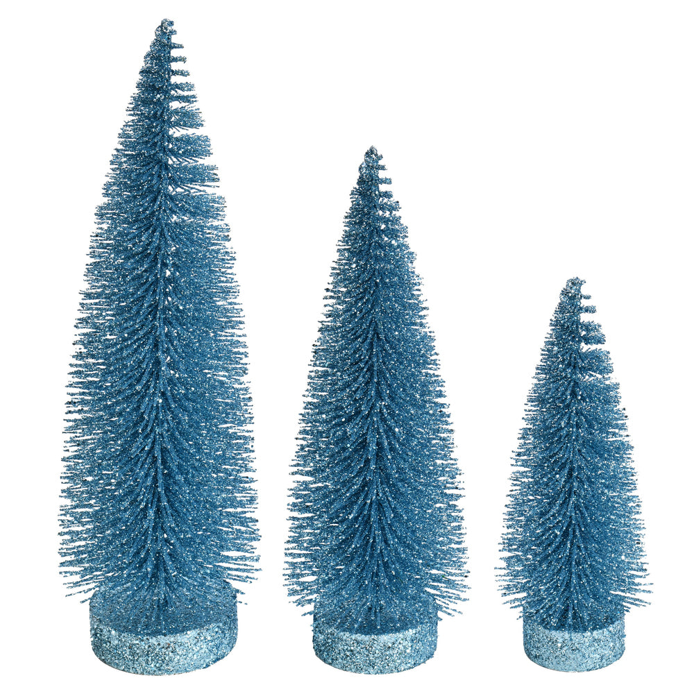 Vickerman 7"-9"-11" Baby Blue Glitter Oval Pine Artificial Christmas Tree Set of 3