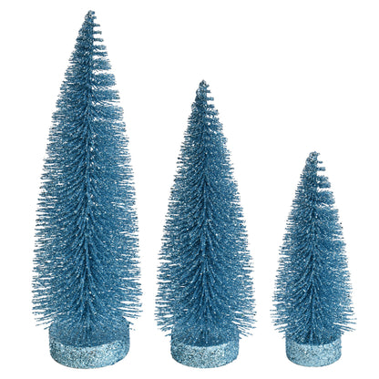 Vickerman 7"-9"-11" Baby Blue Glitter Oval Pine Artificial Christmas Tree Set of 3