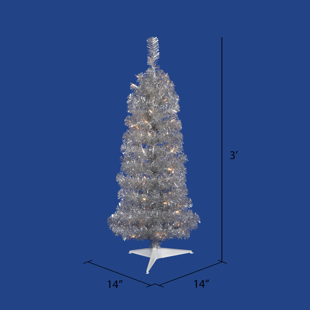 Vickerman 3' Silver Pencil Artificial Christmas Tree Warm White Dura-lit LED Lights.