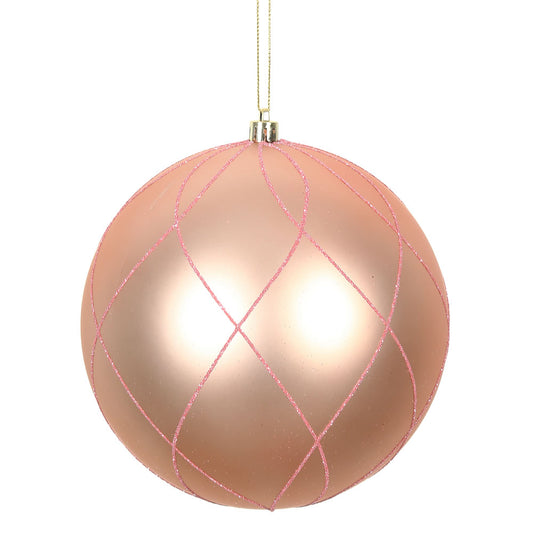 Vickerman 4" Rose Gold Matte and Glitter Swirl Ball Ornament 4 per Box