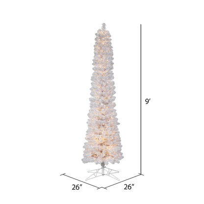 Vickerman 9' x 26" White Pencil Artificial Christmas Tree Warm White 8 function 3MM LED Lights