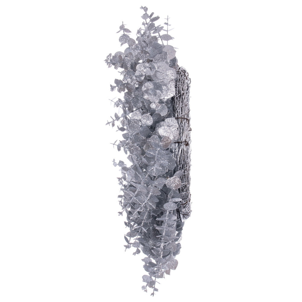 Vickerman 24" Silver Artificial Eucalyptus Glitter Wreath.