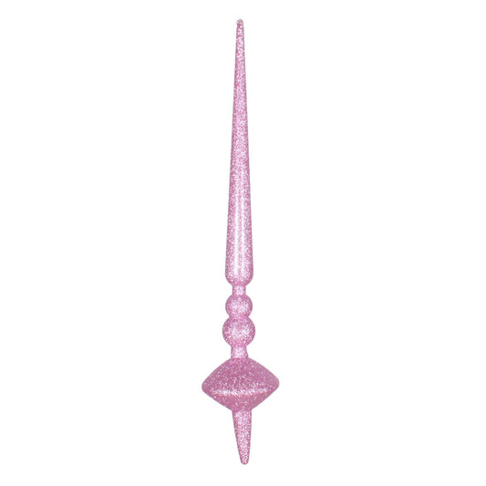 Vickerman 18" Pink Glitter Cupola Finial. This long finial ornament adds depth and texture to any holiday decorating project. Made with shatterproof plastic.