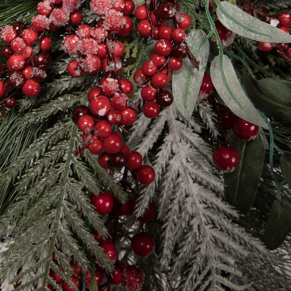 Vickerman 30" Frosted Artificial Christmas TearDrop with 41 PE Tips Red Berries Green and Frosted Foliage