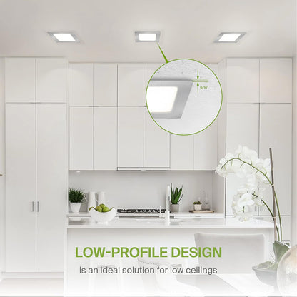 ASD Lighting LED Recessed Mini Panel Square 4inch 12W 120V Triac 2700/3000/3500/4000/5000K Nickel UL Energy Star 6 pack