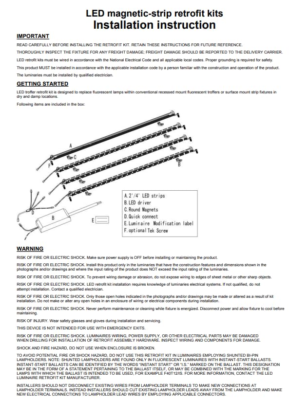 Damar- 4Ft Magnetic LED Troffer Retrofit Kit 40W 5200 Lumens 3000K Soft White Dimmable 110? Beam Angle 100-277V Pack of 2- Fluorescent Replacement Panel Strip Light Easy Install No Tools Required