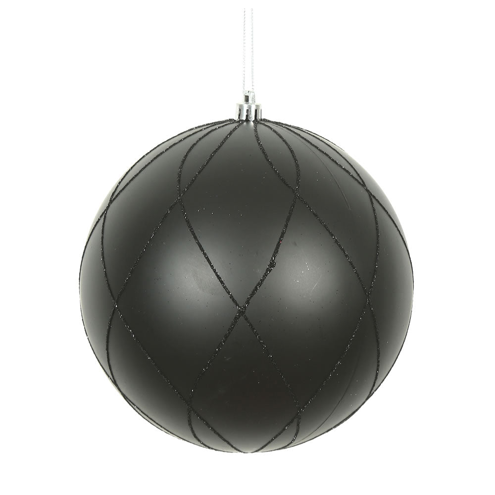 Vickerman 8" Black Matte and Glitter Swirl Ball Ornament