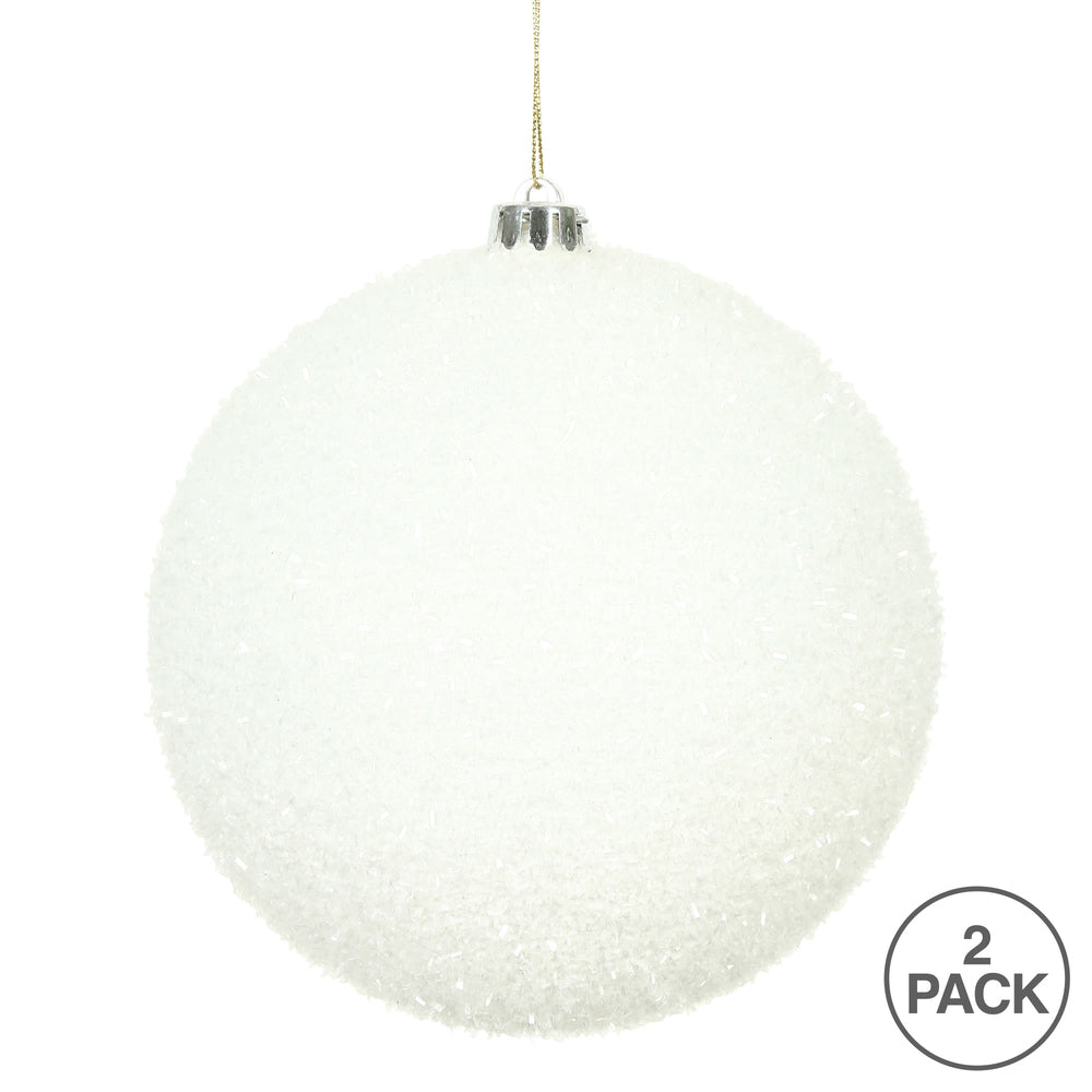 Vickerman 6" White Tinsel Ball Ornament 2 per Bag