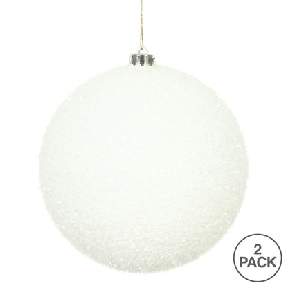 Vickerman 6" White Tinsel Ball Ornament 2 per Bag