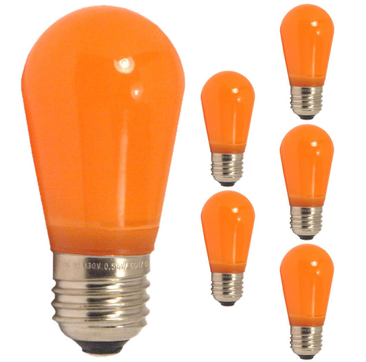 Damar- S14 Colored LED String Light Bulb Orange Finish 0.55W-1.5W E26 Medium Base 100-130V Pack of 6- Shatterproof Waterproof Outdoor Indoor Replacement Bulb Home Decorations Christmas Halloween