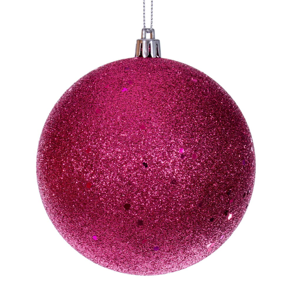 Vickerman 4" Hot Pink 4-Finish Ball Ornament 12 per box.