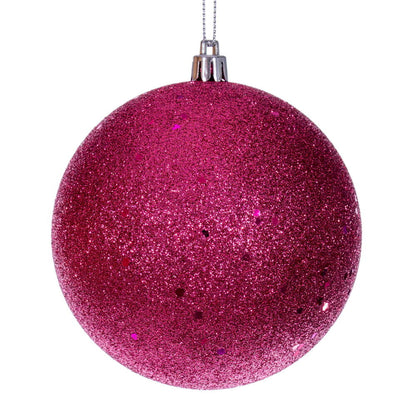 Vickerman 4" Hot Pink 4-Finish Ball Ornament 12 per box.