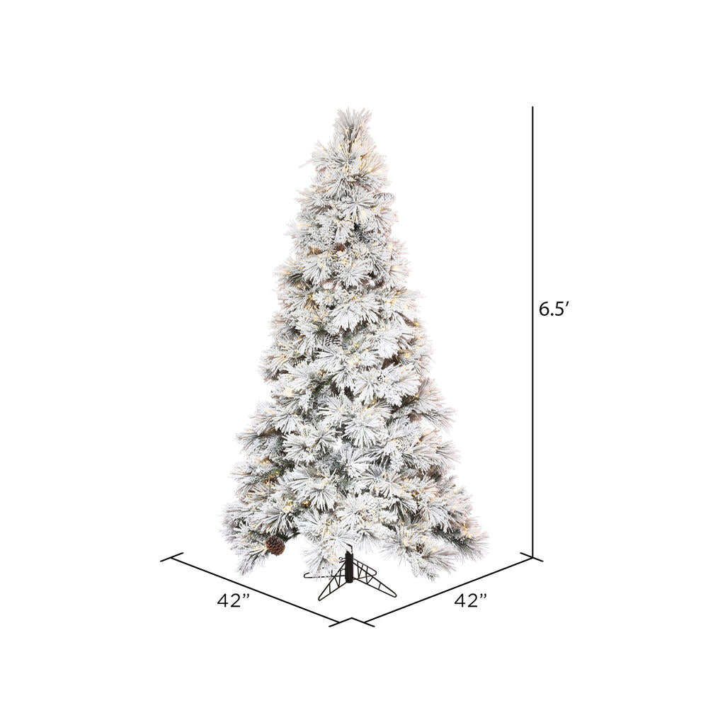 Vickerman 6.5' x 42" Flocked Atka Slim Artificial Christmas Tree Warm White LED lights.