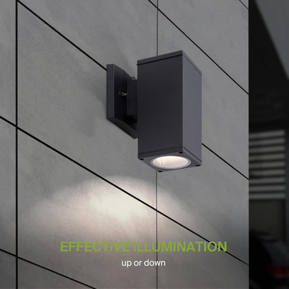 ASD Lighting BULB Square Outdoor Wall Cylinder with Photocell, Up or Downlight Fixture, 120V, 60W Max, 7.88", 50°, Black Finish, 2Pack