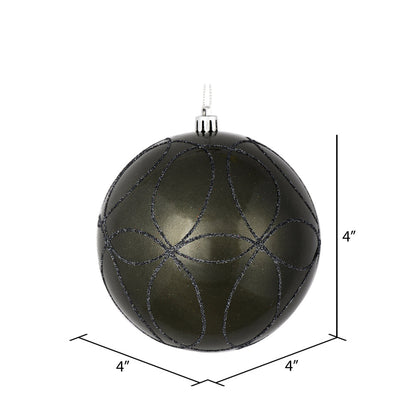 Vickerman 4" Pewter Candy Finish Ornament with Circle Glitter Pattern 4 per Bag