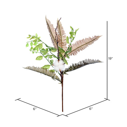 Vickerman 19" Artificial Green Fern Cotton Spray. Includes 3 sprays per pack.