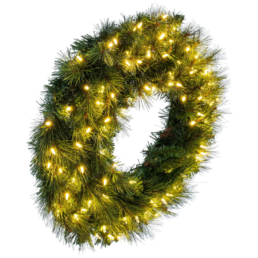 Vickerman 30" Brighton Pine Artificial Wreath with 100 Dura-Lit® Warm White LED Mini Lights and 175 PE/PVC Tips.