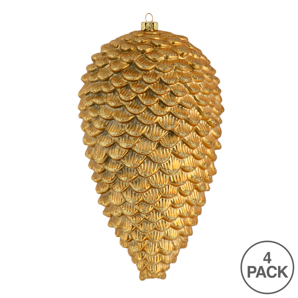 Vickerman 7" Copper Gold Matte Glitter Pinecone Christmas Ornament 4 per set