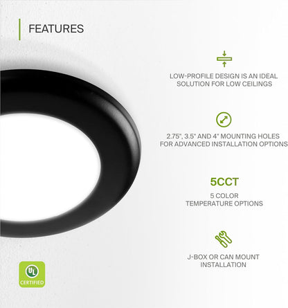 ASD Lighting LED Disk Light 4inch 10W 120V Triac 2700/3000/3500/4000/5000K Black UL Energy Star 12 pack