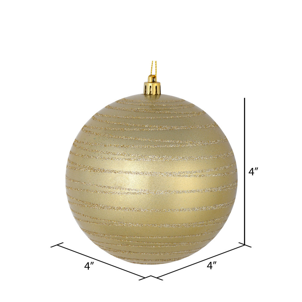 Vickerman 4" Champagne Candy Finish Ball Ornament with Glitter Lines 4 per Bag