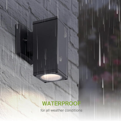 ASD Lighting BULB Square Outdoor Wall Cylinder, Up or Downlight Fixture, 120V, 60W Max, 7.88", 50°, Black Finish, 2Pack