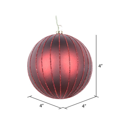Vickerman 4" Burgundy Matte Glitter Ball Christmas Ornament 4 pieces per bag