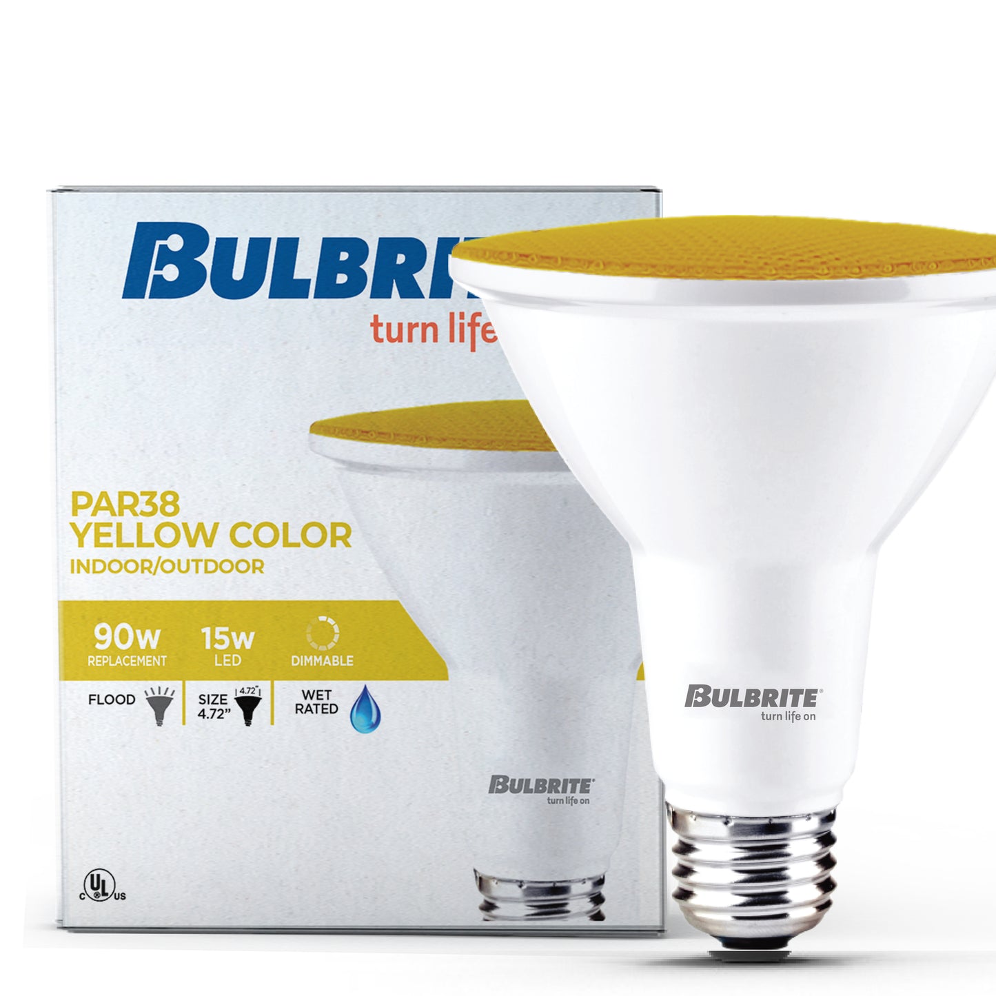 Bulbrite 772502 90-Watt Equivalent, Yellow Color PAR38 Weatherproof Outdoor E26 Medium Base Flood LED Light Bulb