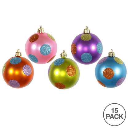 Vickerman 2.4" Multi-Colored Candy Finish Polka Dot Ball Ornament Set 15 per Box