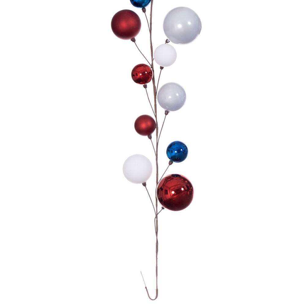 Vickerman 10' Red White And Blue Assorted Finish Branch Ball Ornament Garland.