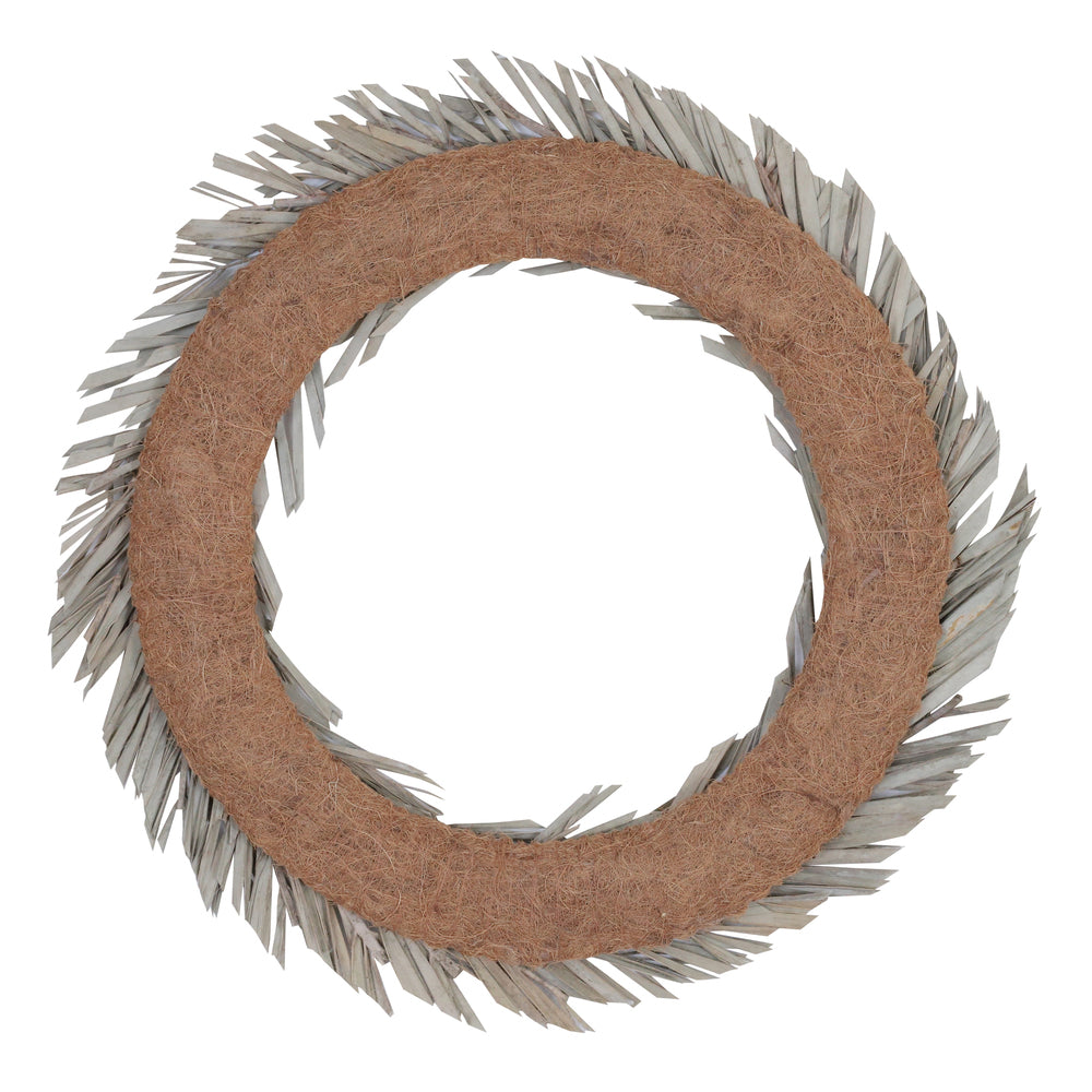 Vickerman Natural Botanicals 24" Natural Canna Leaf Wreath. This wreath measures 24 inches in diameter. It features natural canna leaves on a coco fiber base. This is a dried and preserved natural product.