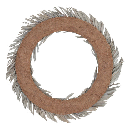 Vickerman Natural Botanicals 24" Natural Canna Leaf Wreath. This wreath measures 24 inches in diameter. It features natural canna leaves on a coco fiber base. This is a dried and preserved natural product.