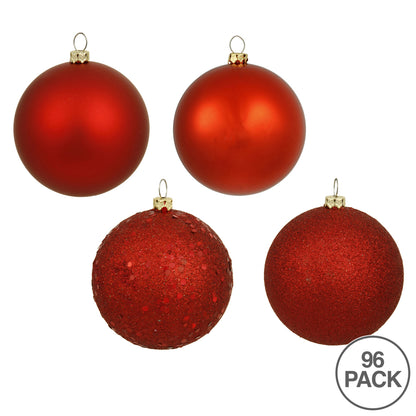 Vickerman 1.6" Red 4-Finish Ball Ornament Assortment 96 per Box