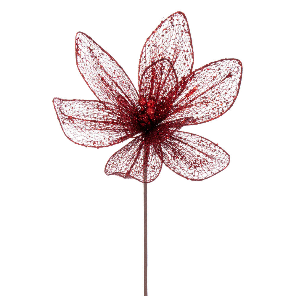 Vickerman 24" Red Mesh Glitter Sequin Poinsettia 2 per bag.