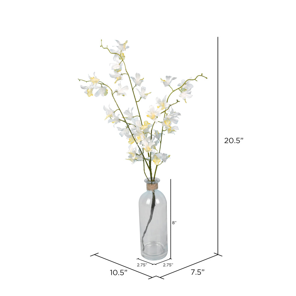 Vickerman 20.5" Artificial Mini White Orchid in a Glass Pot.